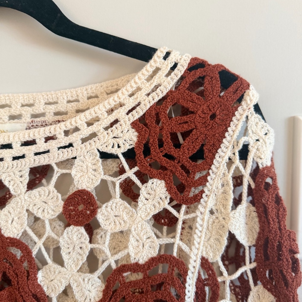 Rebellion Crochet Floral Openwork Sweater - Cream & Rust - Picture 4 of 11